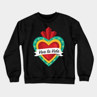 Mexican Sacred Heart III / "Viva la Vida" Frida Kahlo's Quote in Spanish by Akbaly Crewneck Sweatshirt